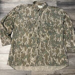 Vintage 2X 80s 90s Mossy Oak Real Tree Greenleaf Button up
